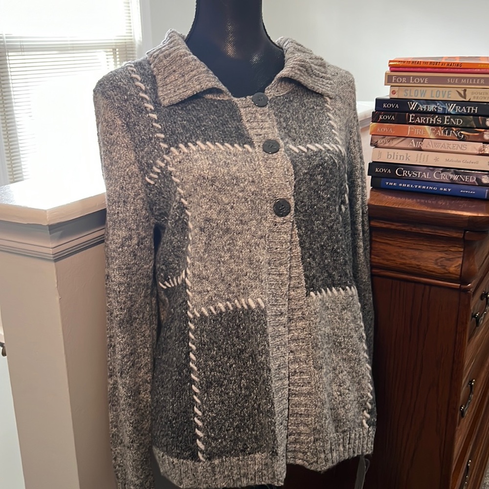 ALFRED DONNER NBW cozy VINTAGE Alfred dunner cardigan in multi shades of grey